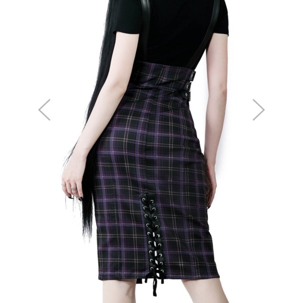 Killstar Tartan Tempest Pencil Skirt w/ Suspenders